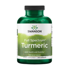 Swanson Full Spectrum Turmeric Capsules bottle on shelf supports daily wellness.