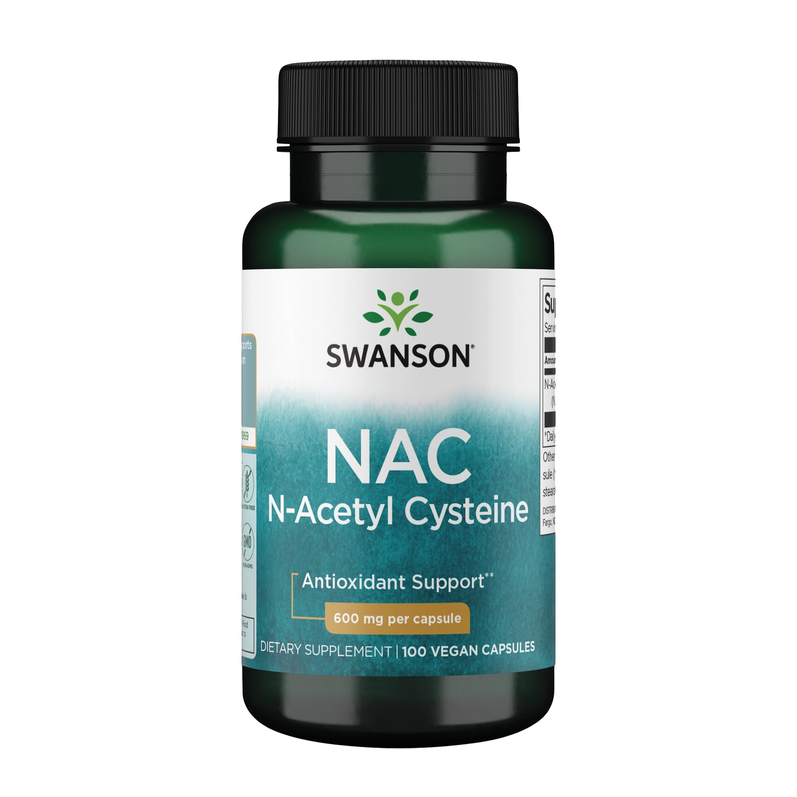 Swanson NAC 600 mg bottle front view signaling liver health and detox potential.