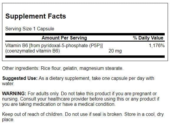 Swanson P-5-P bottle label close-up highlighting quality and potency