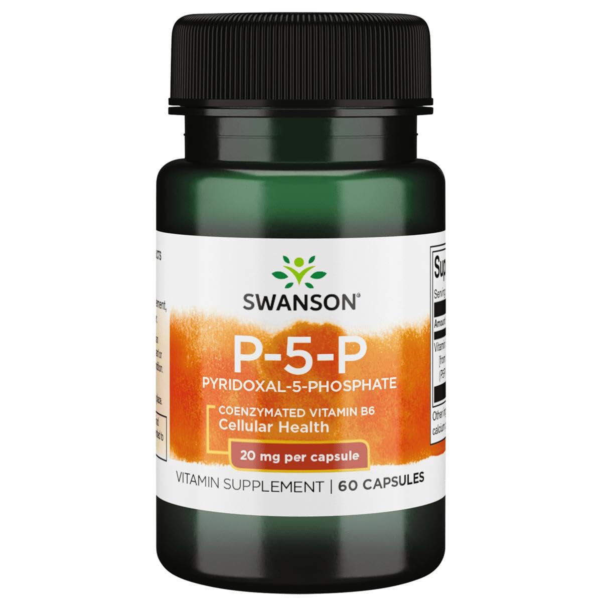 Swanson P-5-P capsules in front view bottle for easy daily B6 supplementation