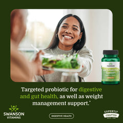 Close-up of Swanson probiotic capsules showing acid-resistant formulation.