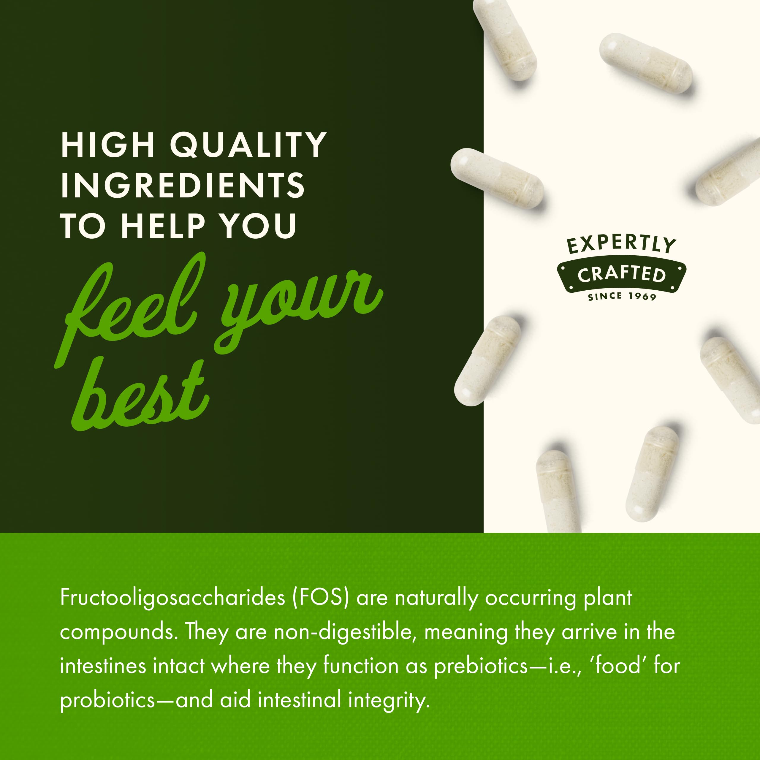 Swanson probiotic with prebiotic FOS graphic highlights gut-friendly nourishment.