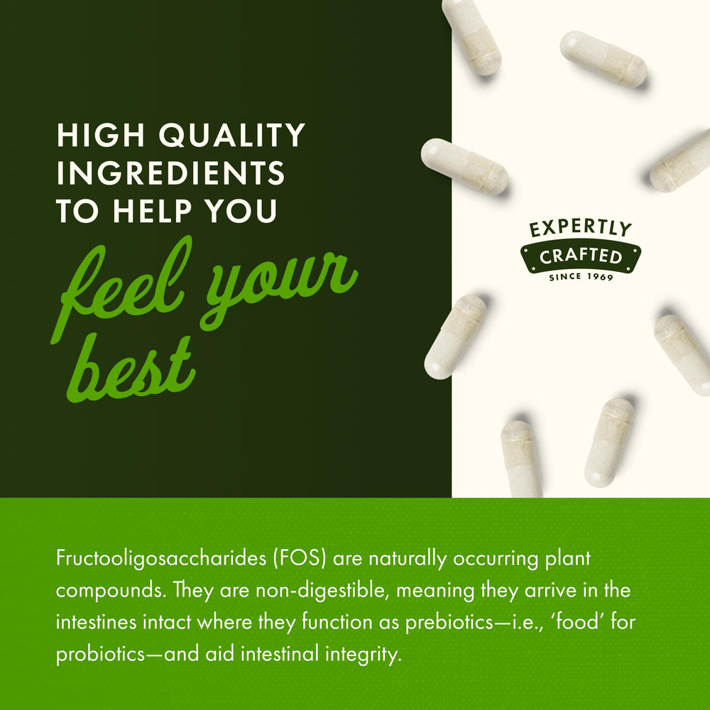 Swanson probiotic with prebiotic FOS graphic highlights gut-friendly nourishment.