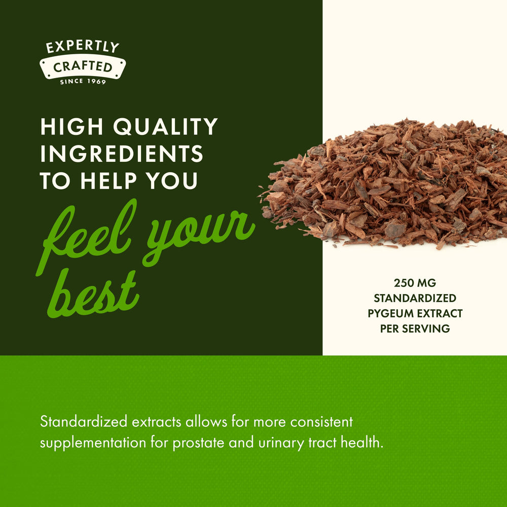 Swanson Pygeum label highlighting non-GMO and purity testing.