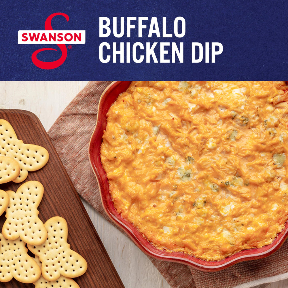 Swanson S ideas for buffalo dip, chicken salad, or quesadillas shown as serving ideas.