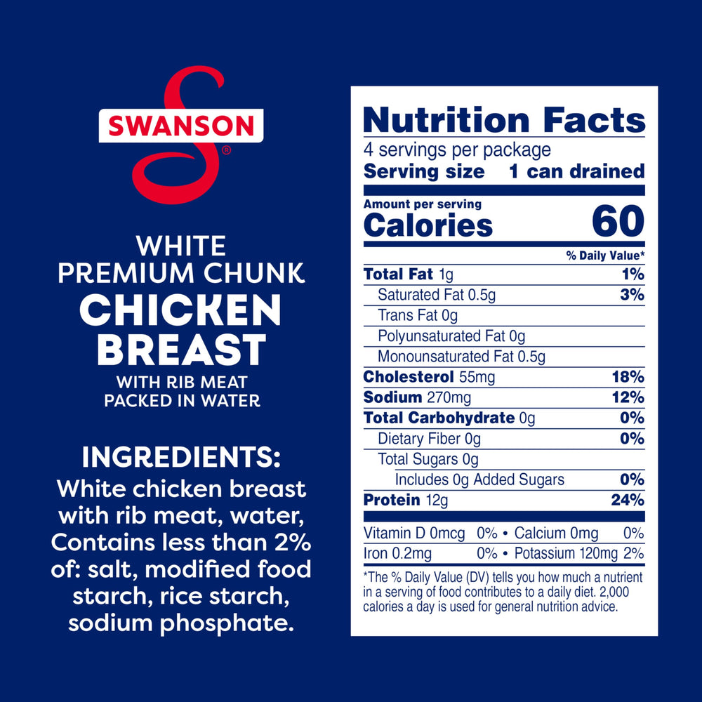 Swanson S ready-to-eat chicken chunks plated for a fast lunch.