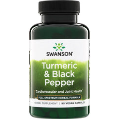Swanson turmeric and black pepper bottle front with capsules for antioxidant support.
