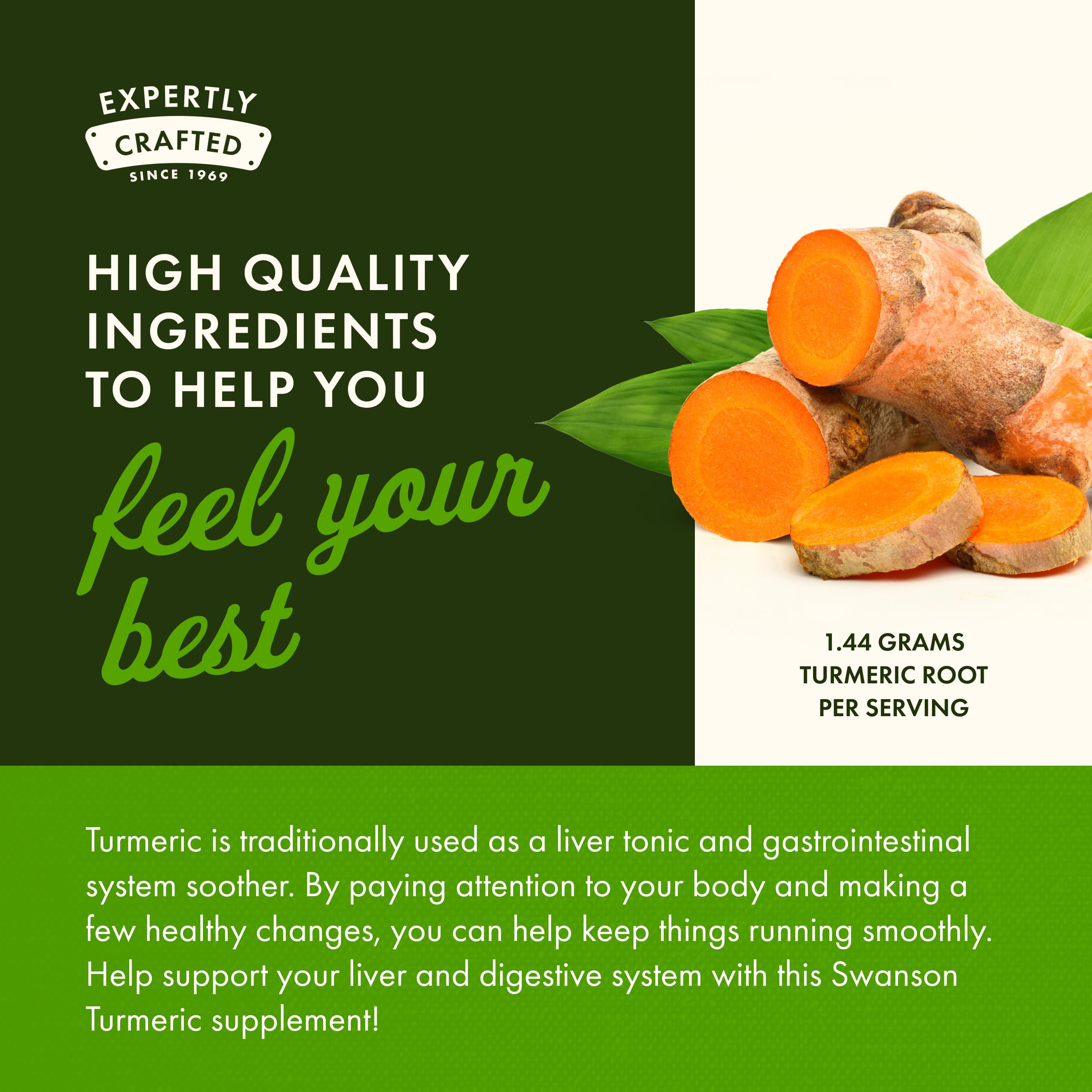 Swanson Turmeric capsules poured into hand for easy intake.