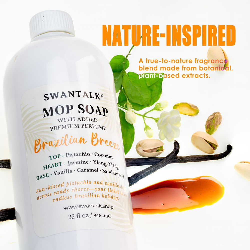 SWANTALK Mop Soap close up on wood floor cleaning process,
