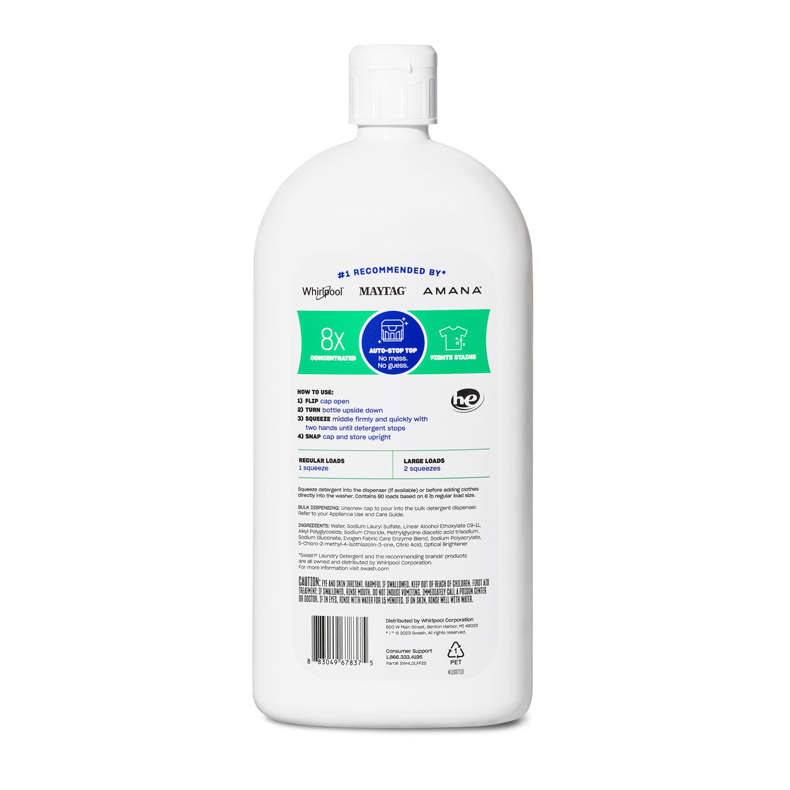 Swash Smells Like Nothing dispense top view demonstrating auto-stop dosing for no mess