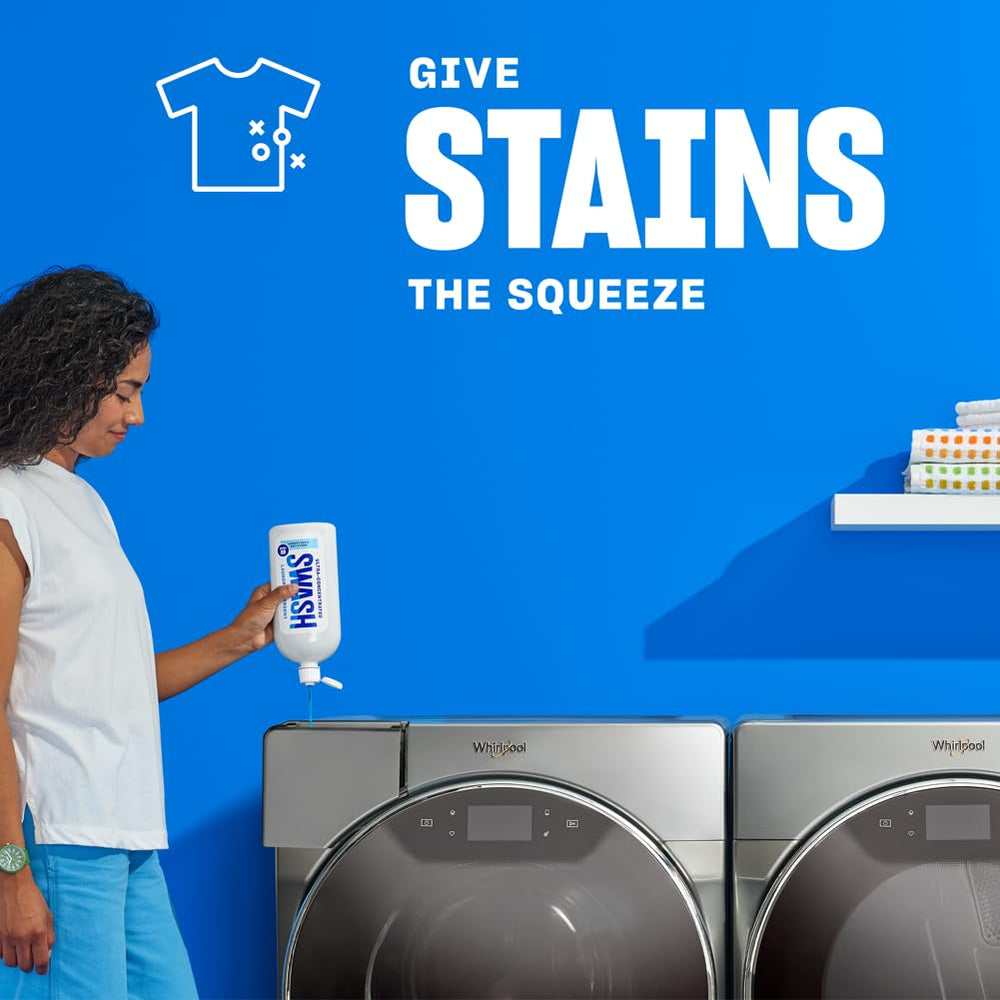 SWASH Smells Like Vacation bottle on laundry shelf suggests compact storage and easy reach.