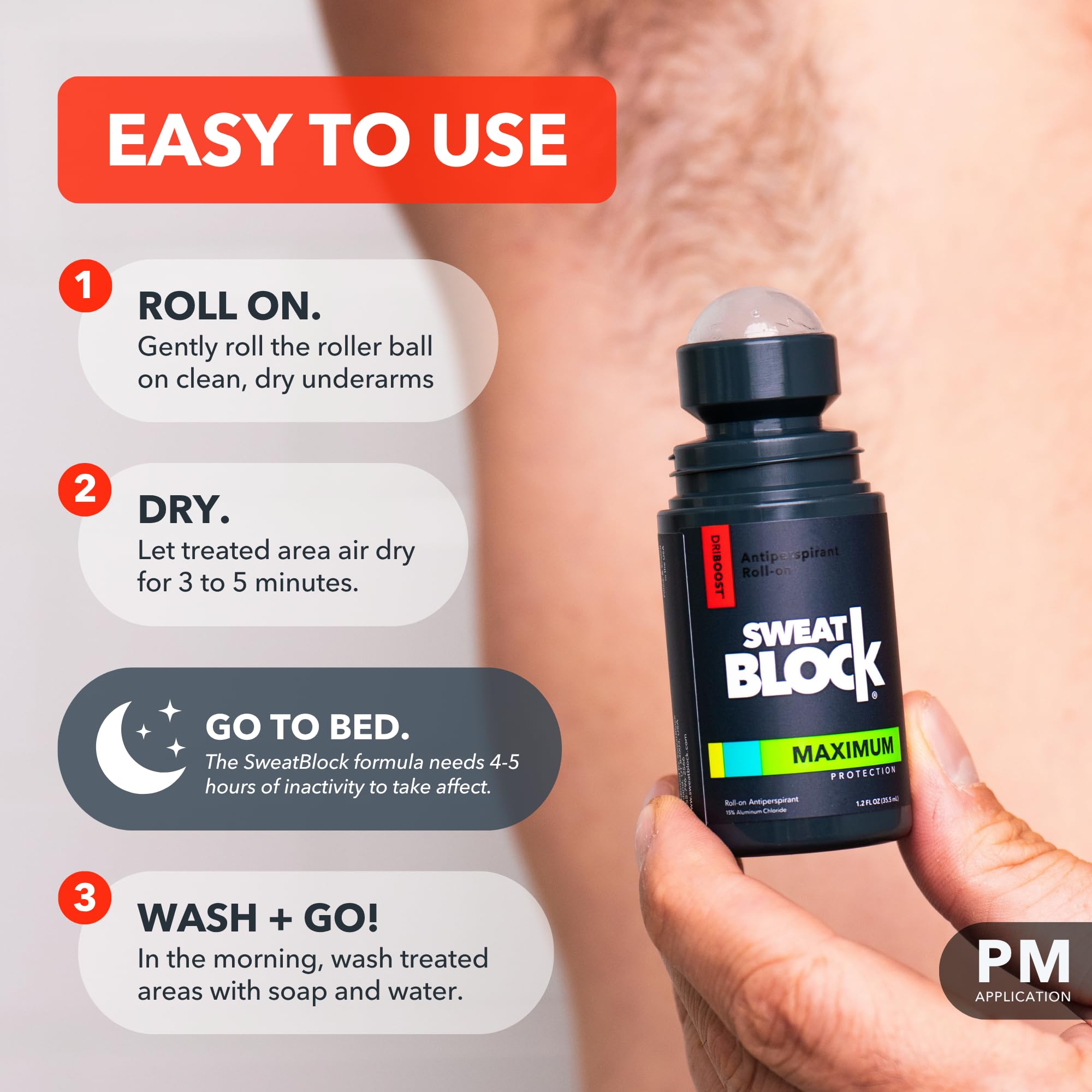 SweatBlock clear bottle and label demonstrate premium, reliable protection.