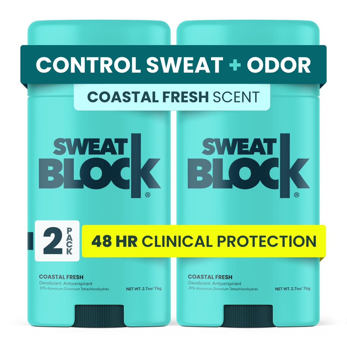 SweatBlock clinical-strength deodorant stick for all-day underarm protection.