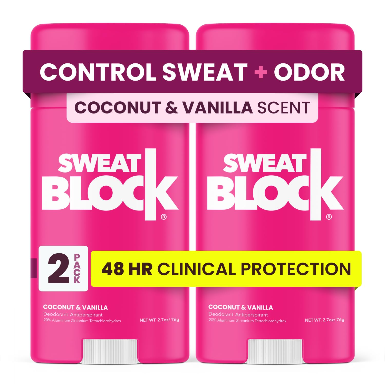 SweatBlock coconut vanilla deodorant stick ready for daily use with a fresh scent effect