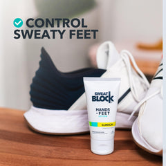 SweatBlock hands being treated with a quick-drying barrier for palm comfort.