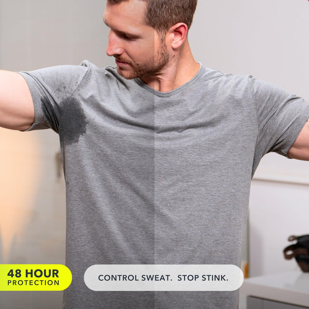 SweatBlock underarm odor-control close-up showing long-lasting confidence.