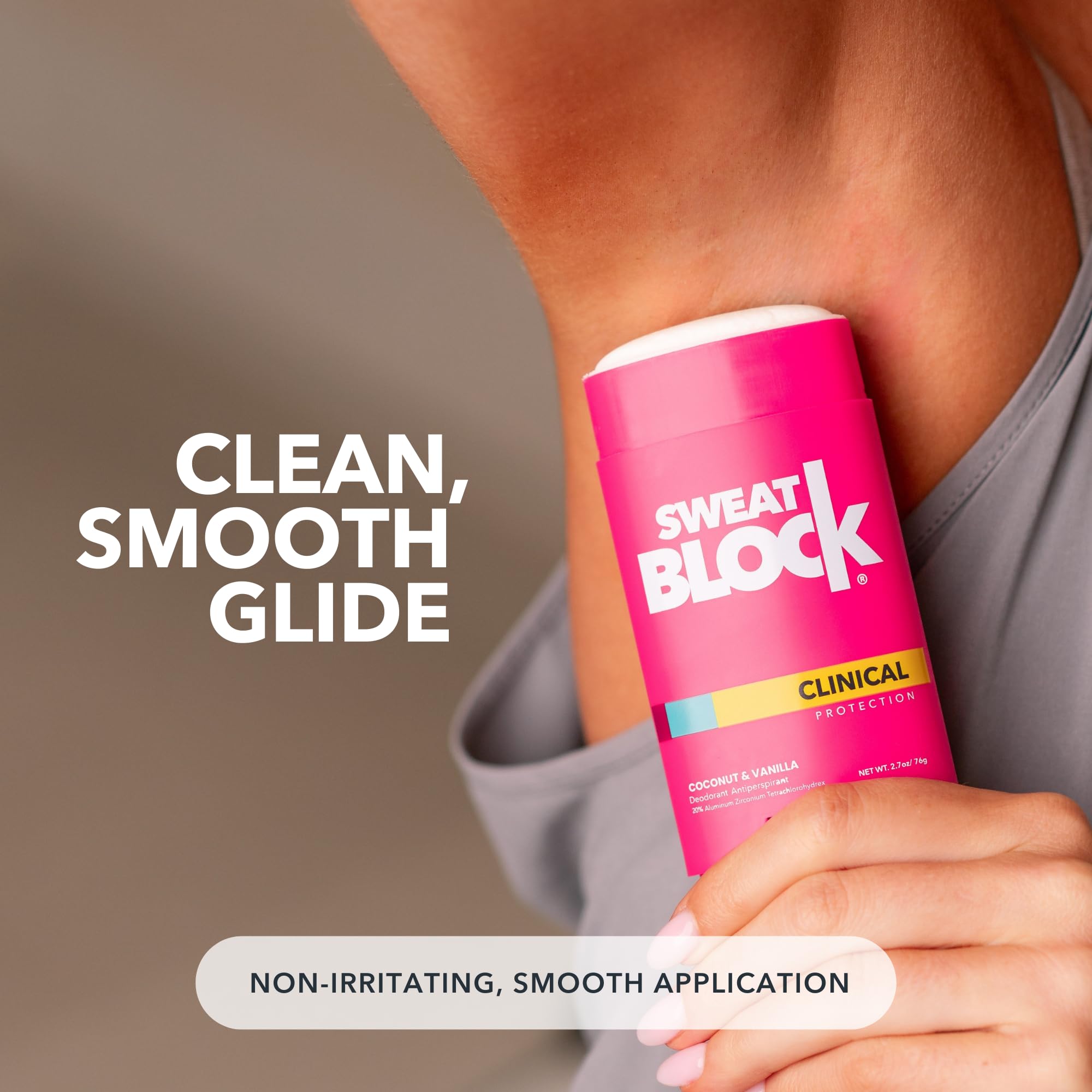 SweatBlock packaging box highlighting clean-label branding.