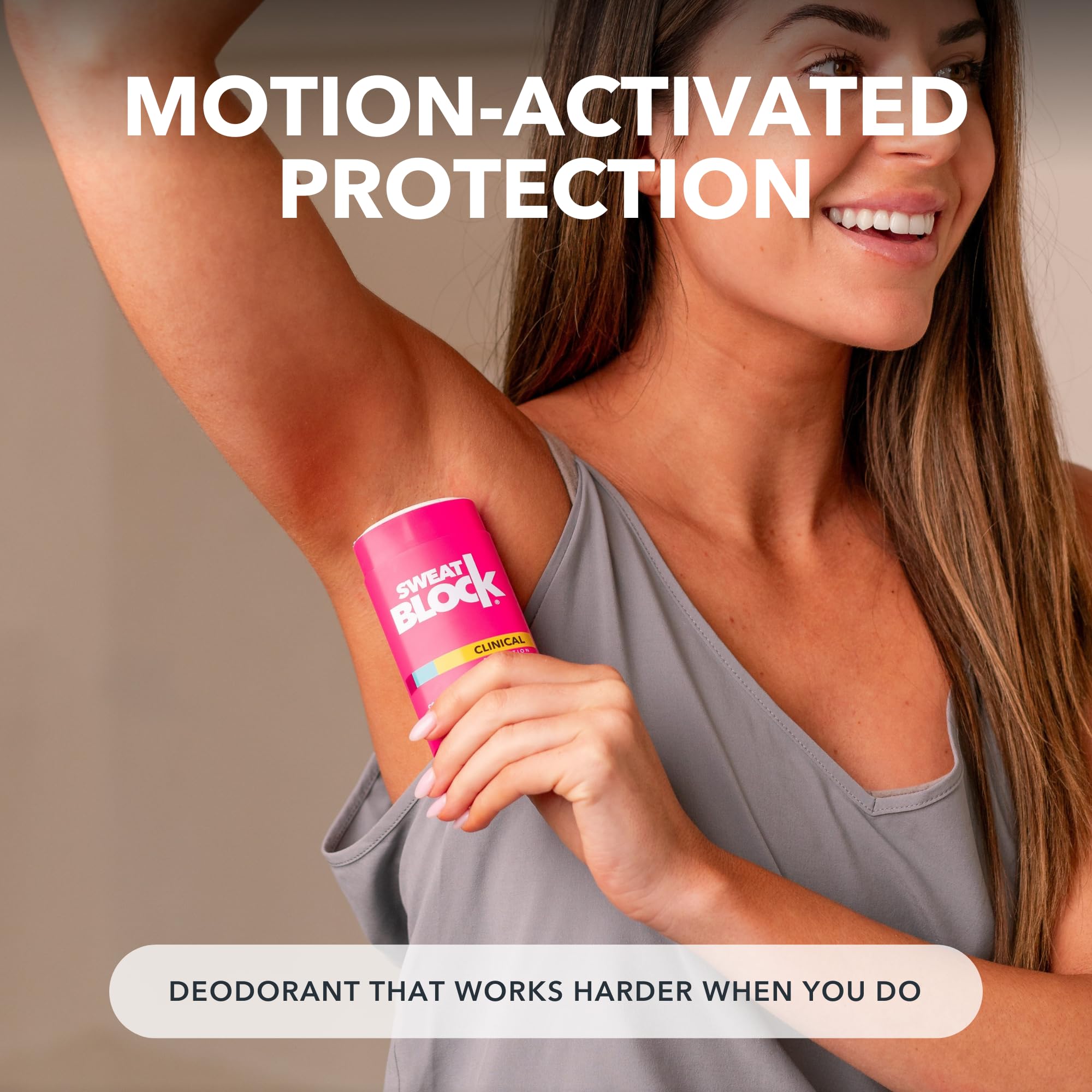 Underarm application image showing quick-dry feel of SweatBlock.