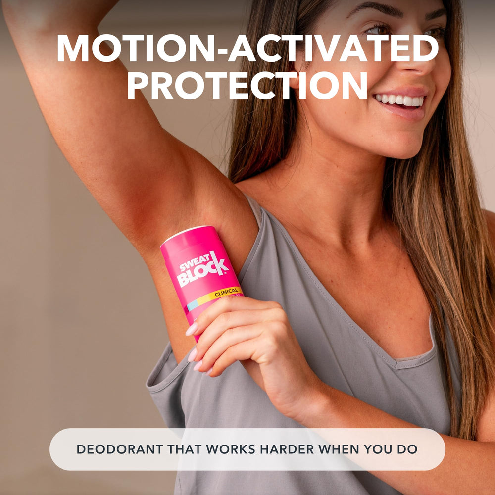 Underarm application image showing quick-dry feel of SweatBlock.