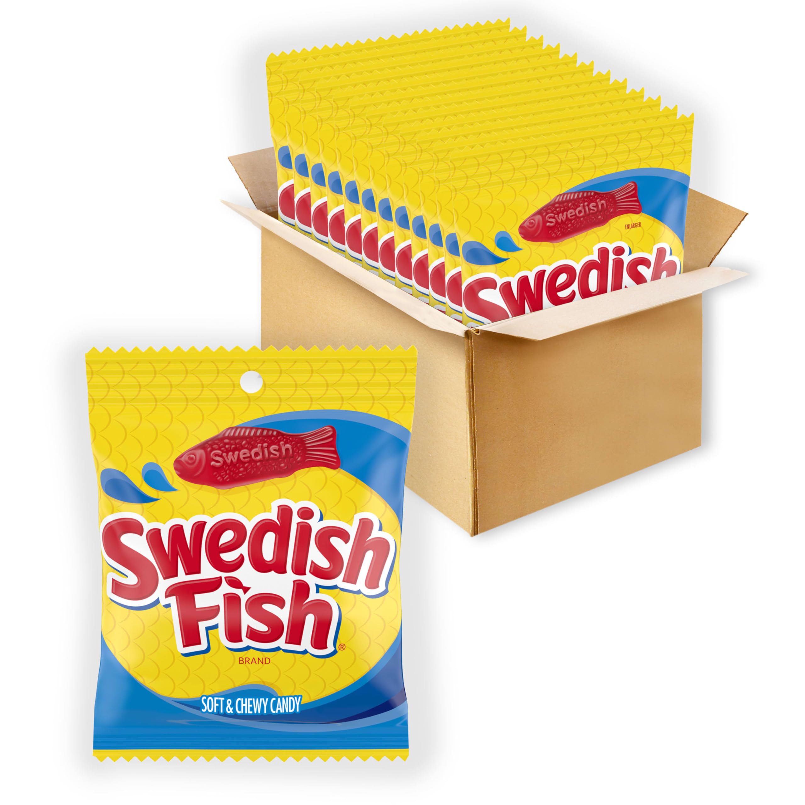 Swedish Fish flavor candy pack 12 bags, convenient for sharing at gatherings.