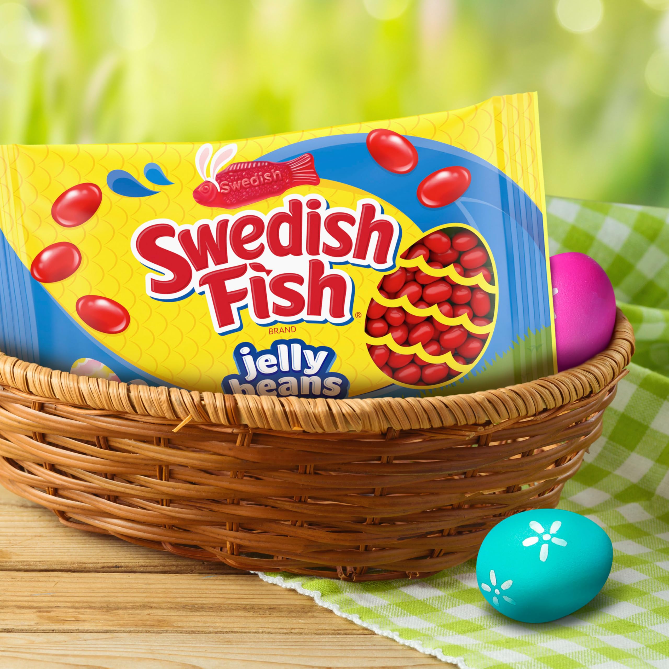 Close shot of classic SWEDISH FISH flavor in jelly form.