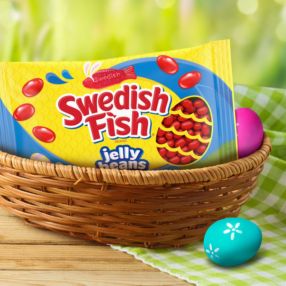 Close shot of classic SWEDISH FISH flavor in jelly form.