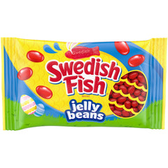 Swedish Fish jelly beans Easter candy bag with chewy texture and fruity flavor, great for Easter baskets.