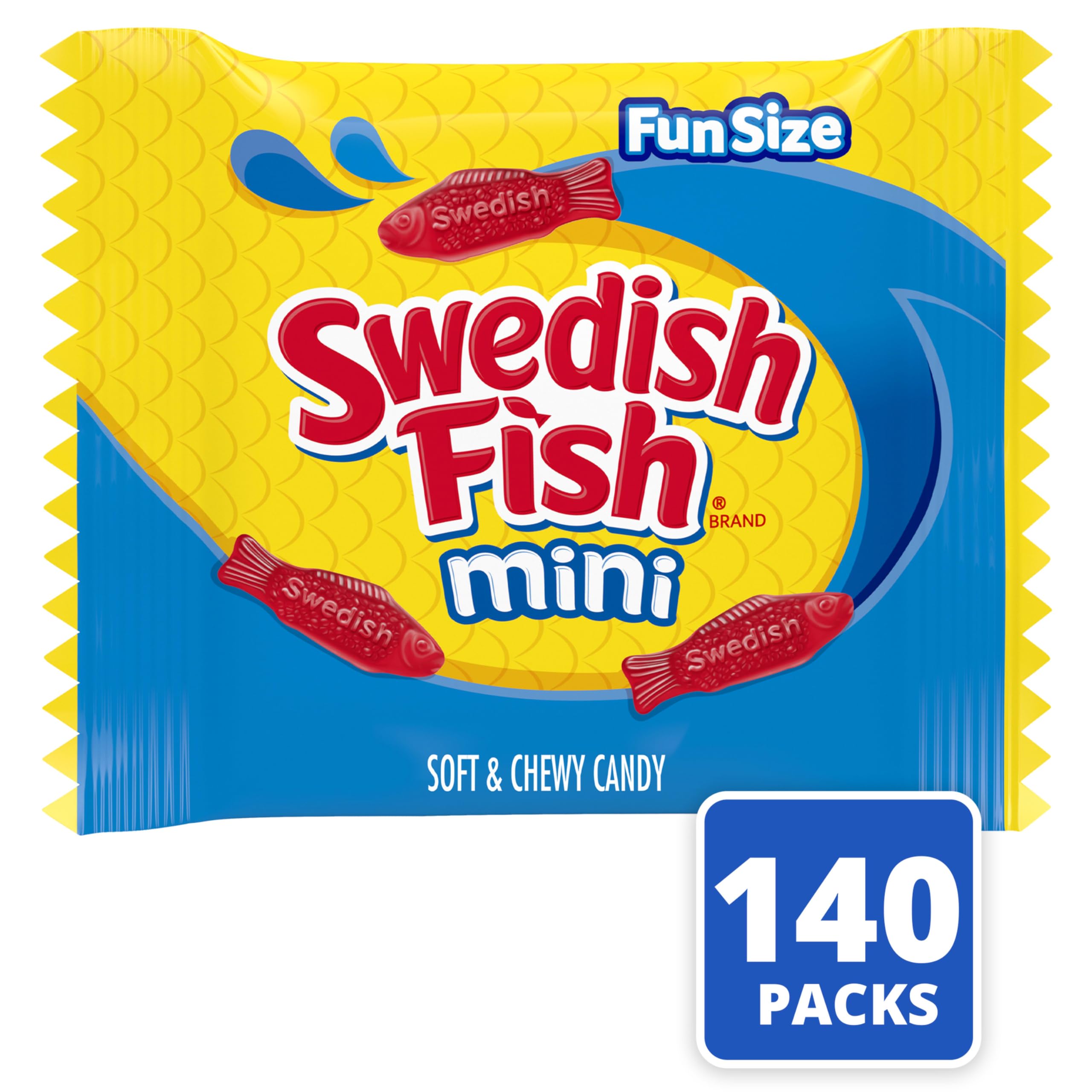 Swedish Fish Mini chewy texture closeup shows bite-sized softness.