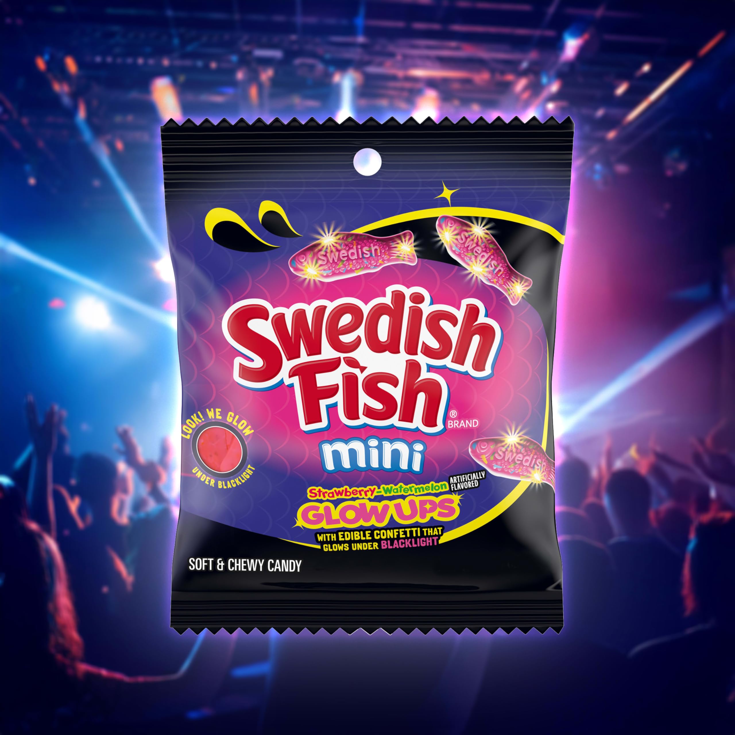 SWEDISH FISH Glow Ups glow under blacklight during movie nights