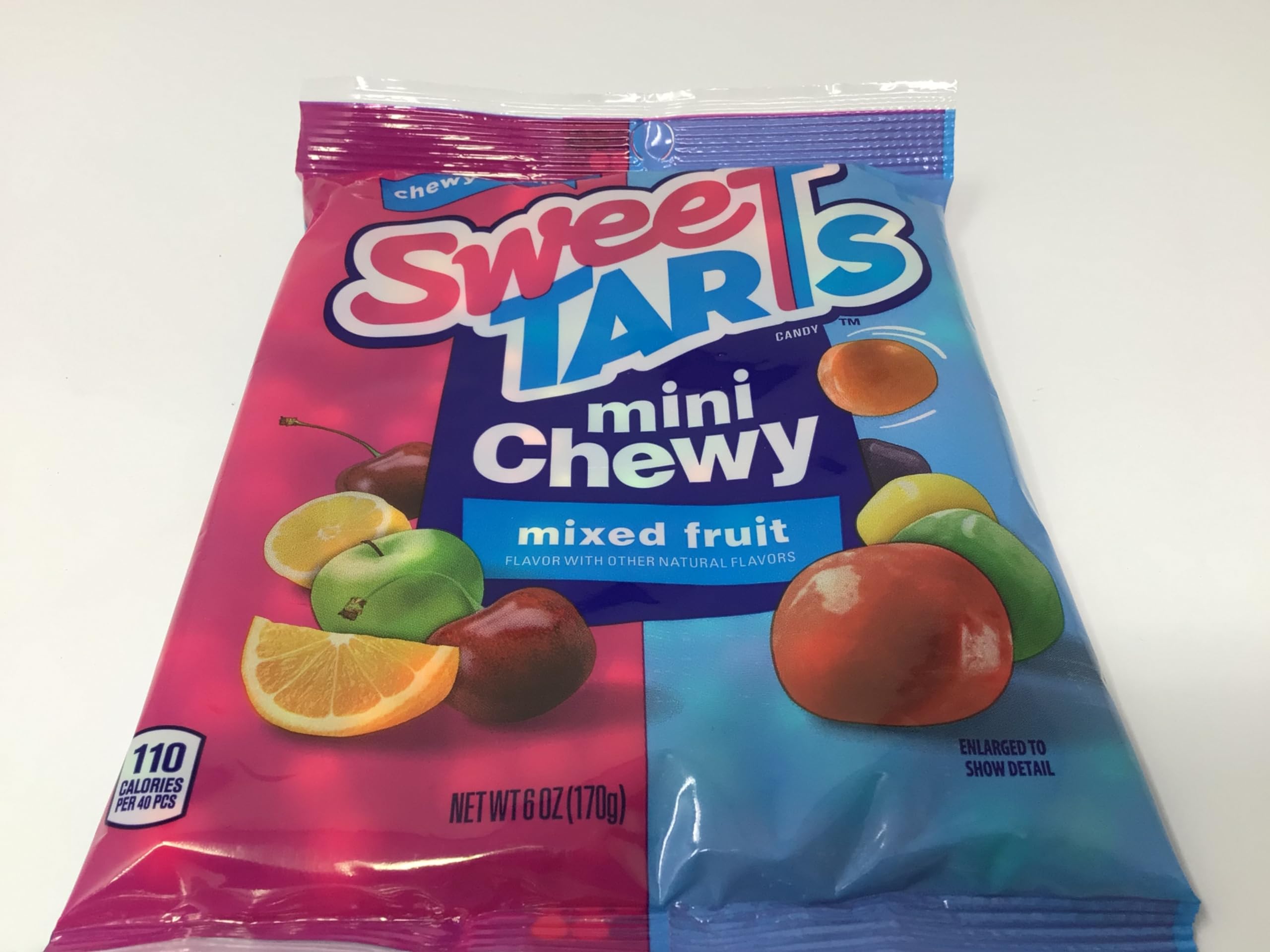 SweeTARTS Mini Chewy Candy 6oz bag emphasizes bite-sized tangy fruit flavors.