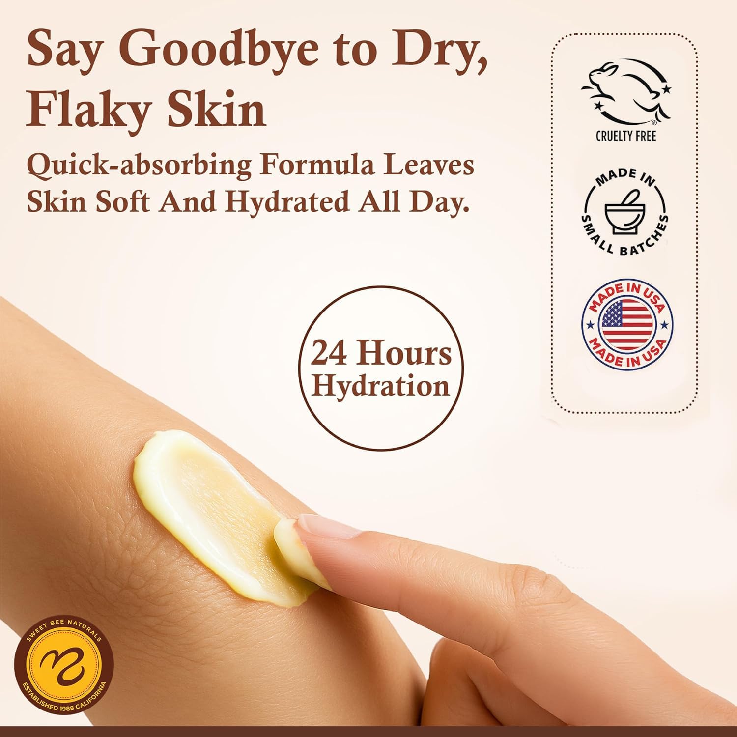 Sweet Bee Naturals honey balm for hands and dry areas demonstrated.