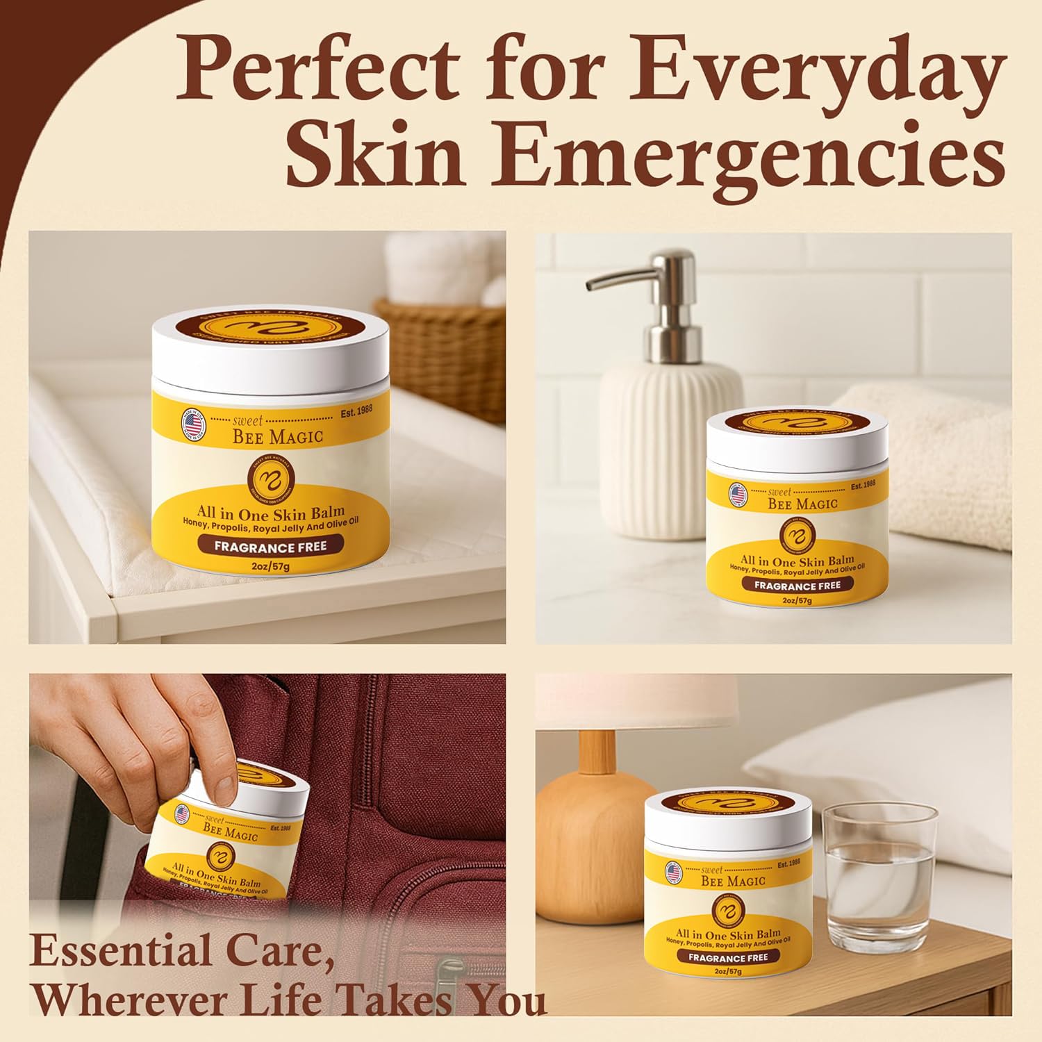 Body application: balm melts into skin for lasting hydration.