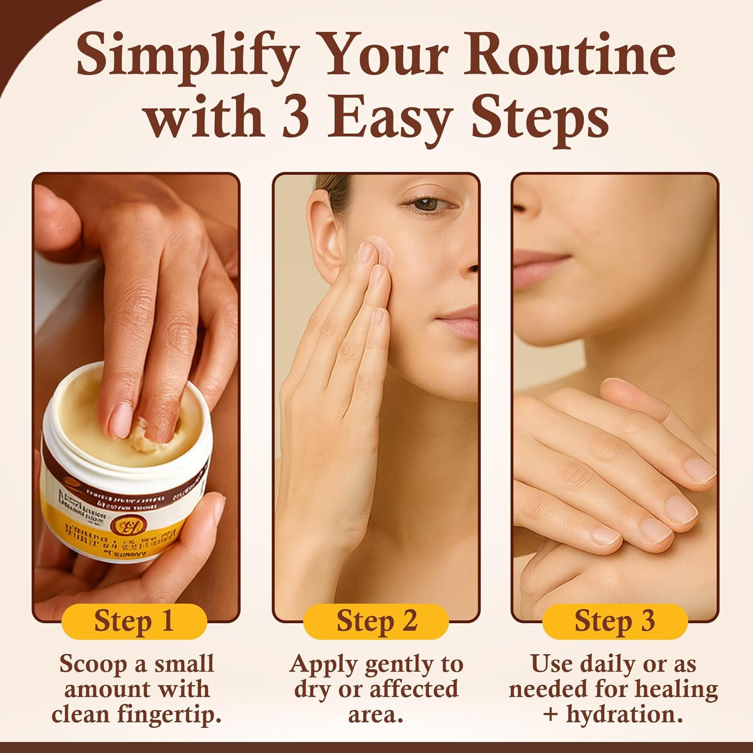 Sweet Bee Naturals Honey Balm being applied on face for everyday moisture and softness.