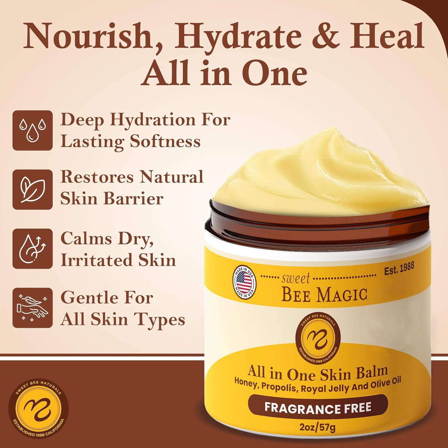 Propolis-infused formula shown for smooth, nutrient-rich texture.
