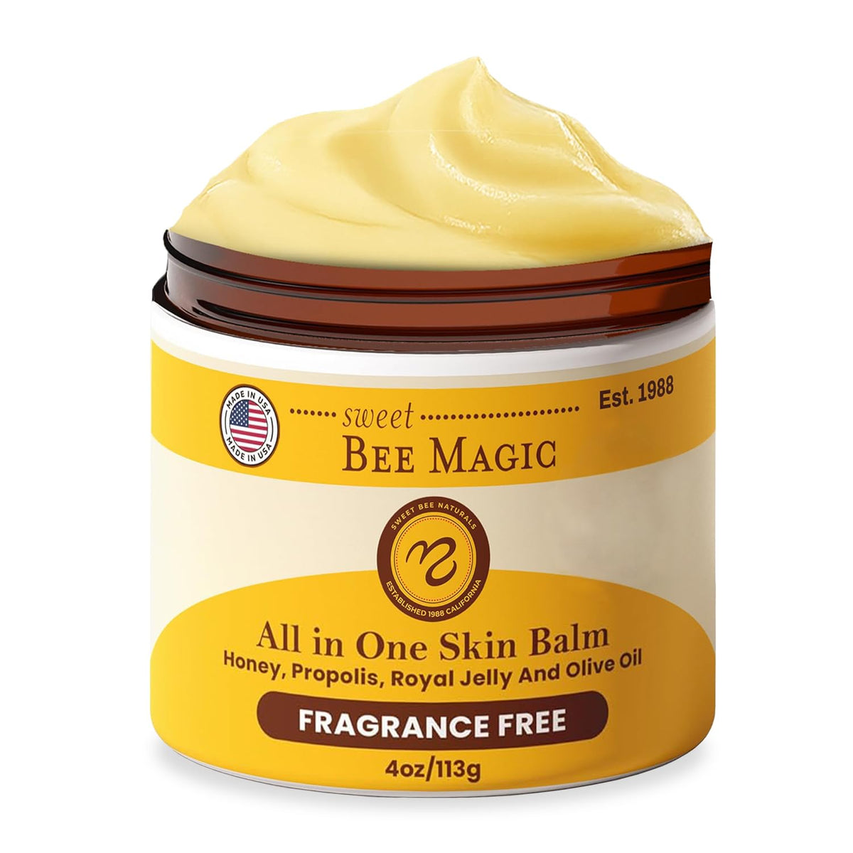 Sweet Bee Naturals Sweet Bee Magic Honey Balm face jar for all-in-one facial hydration.