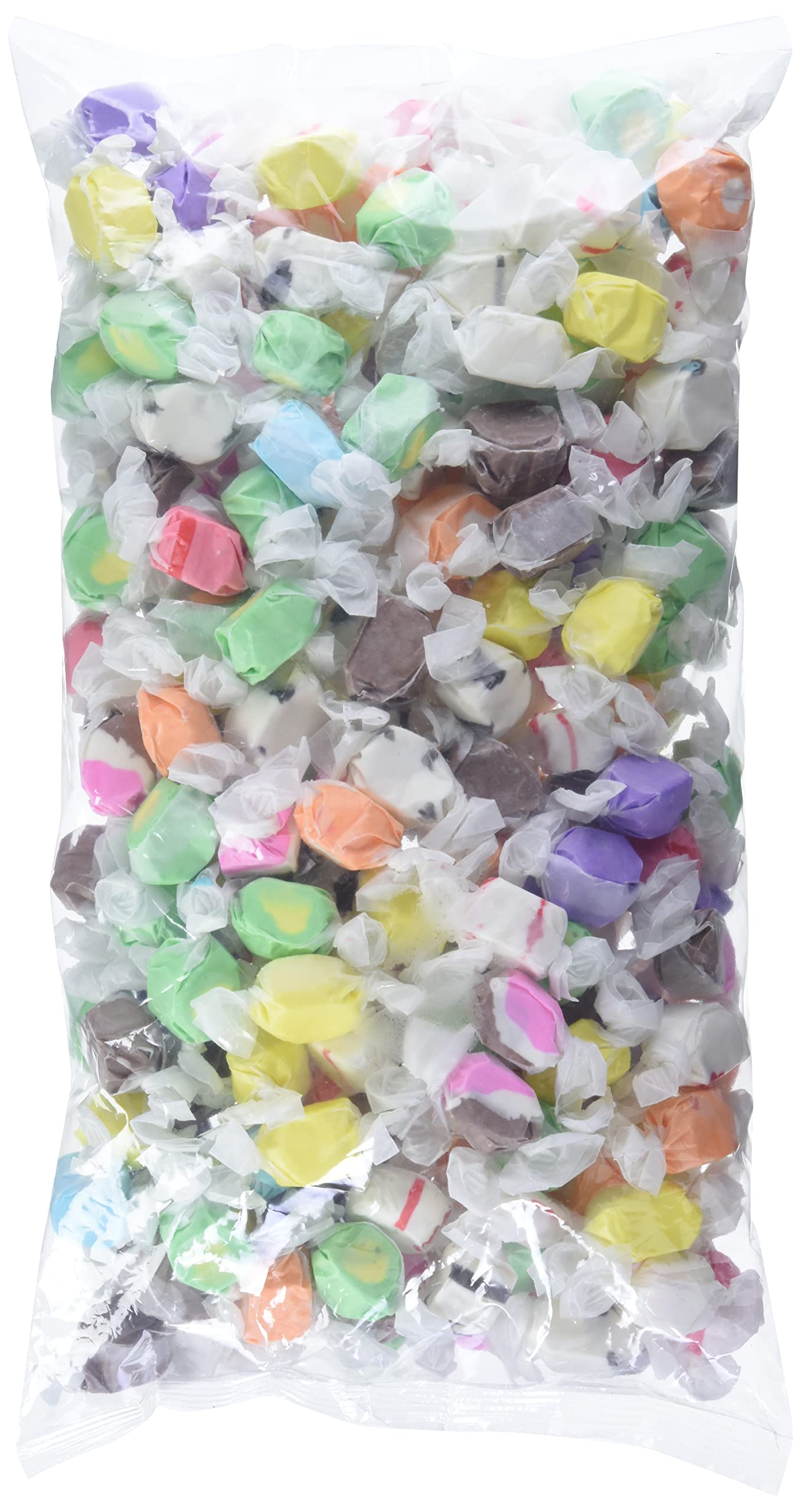 Sweet Candy Company salt water taffy assortment of 10 flavors in a bulk bag.