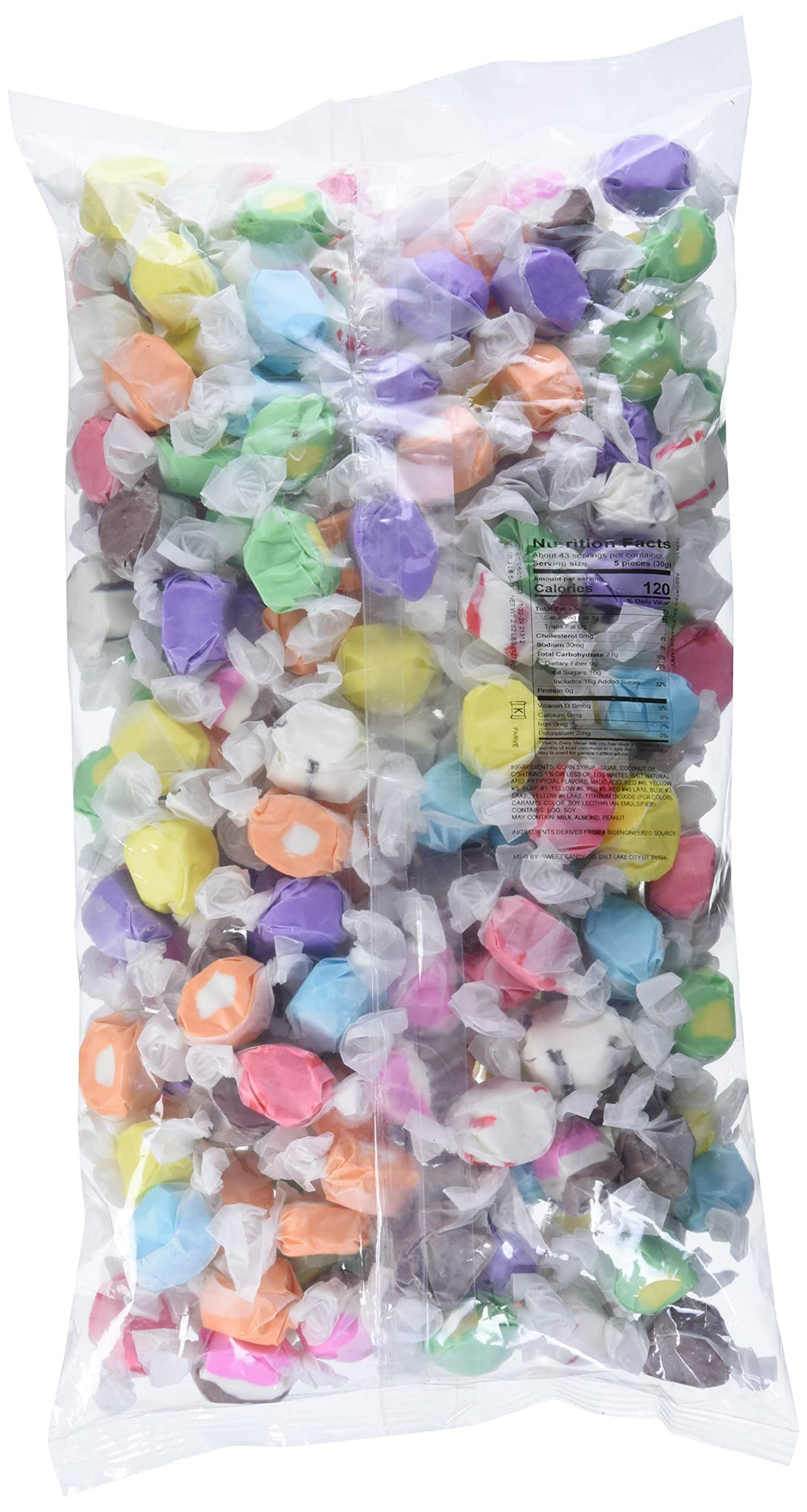 Sweet Candy Company salt water taffy pieces show soft, chewy texture.