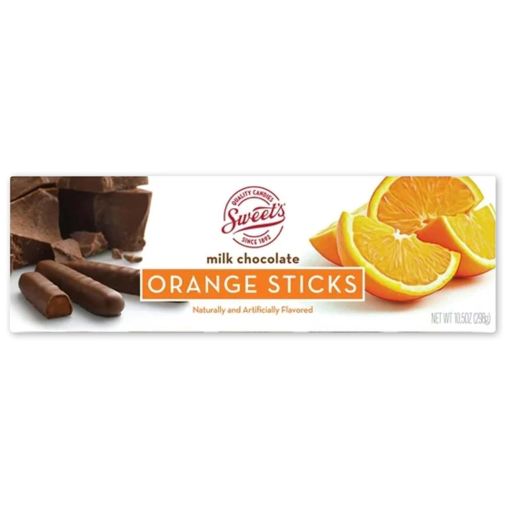 Sweet Candy Company milk chocolate orange sticks box, gluten-free and kosher