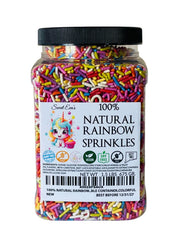 Sweet Eva’s Rainbow Sprinkles in a jar add vibrant color to desserts.
