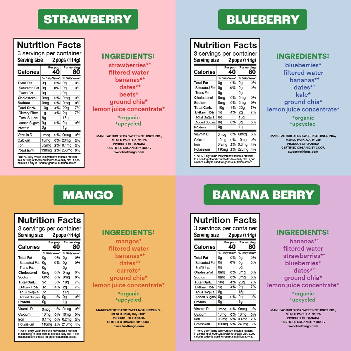 Sweet Nothings berry blend squeezable smoothie, kid-friendly snack
