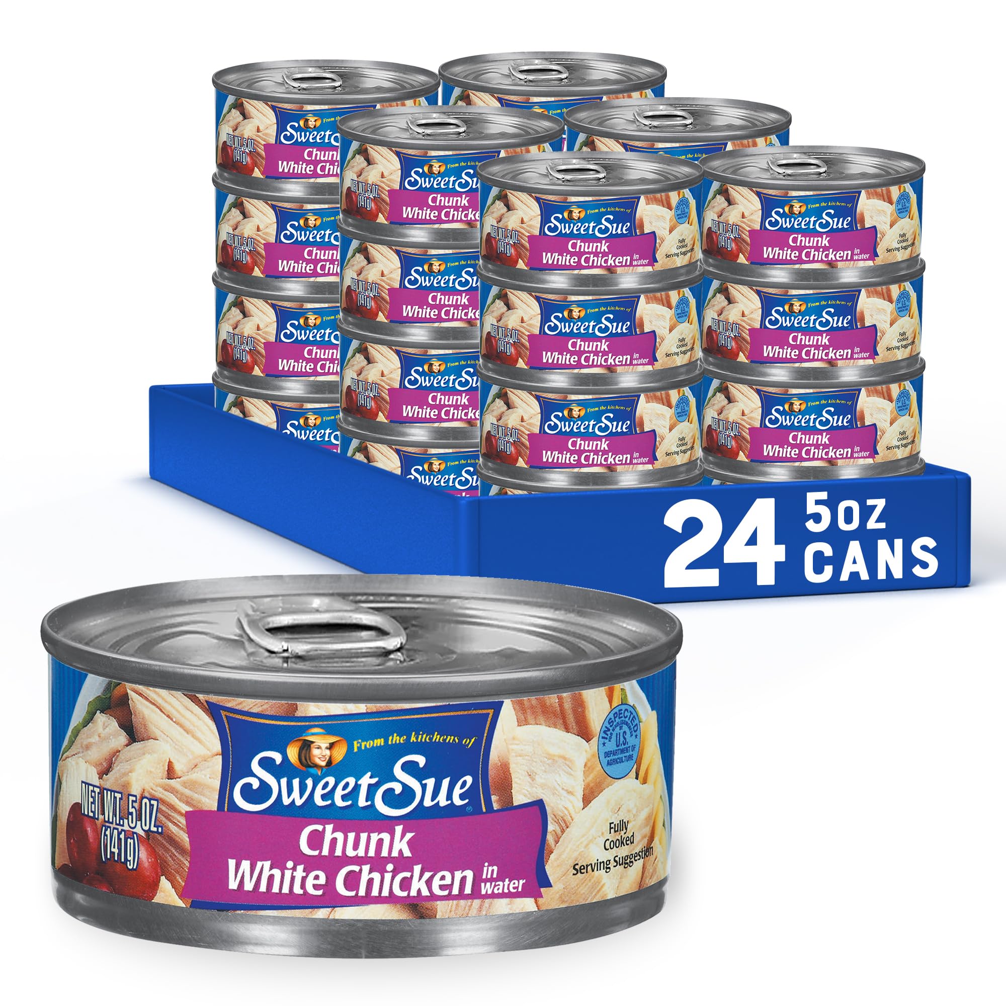 Sweet Sue canned chicken breast with rib meat in water, ready for quick meals