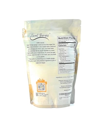 Sweet Therapy Ginger Chews with zero sugar badge signaling diet-friendly choice.