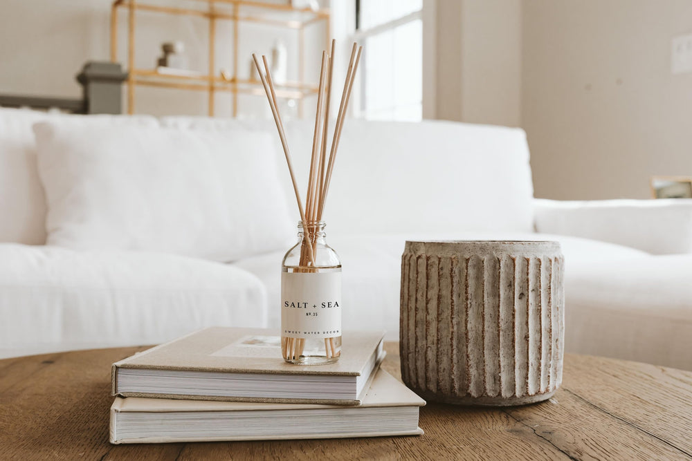 Sweet Water Decor small-footprint diffuser in a cozy bathroom corner.