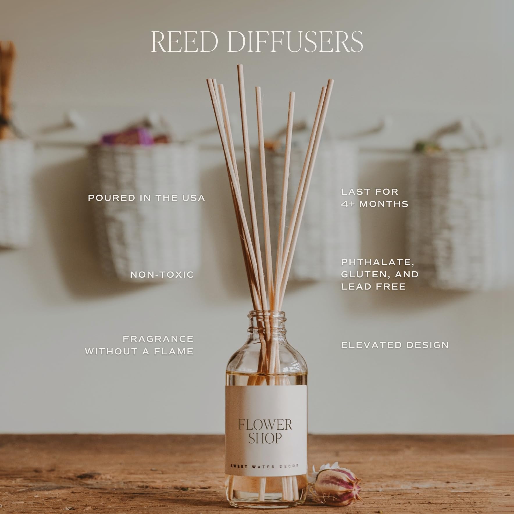 Sweet Water Decor diffuser packaging showcasing sustainable materials and USA-made craftsmanship.