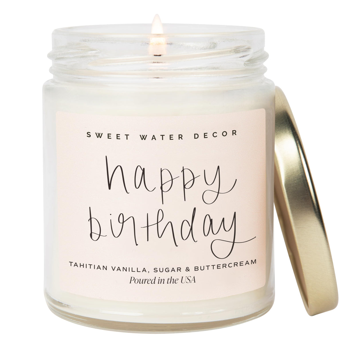 Sweet Water Decor Happy Birthday Candle with vanilla sugar aroma for celebrations.