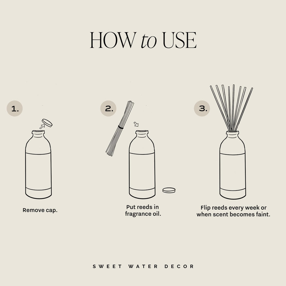 Sweet Water Decor reed sticks arranged to impart a calm home scent.