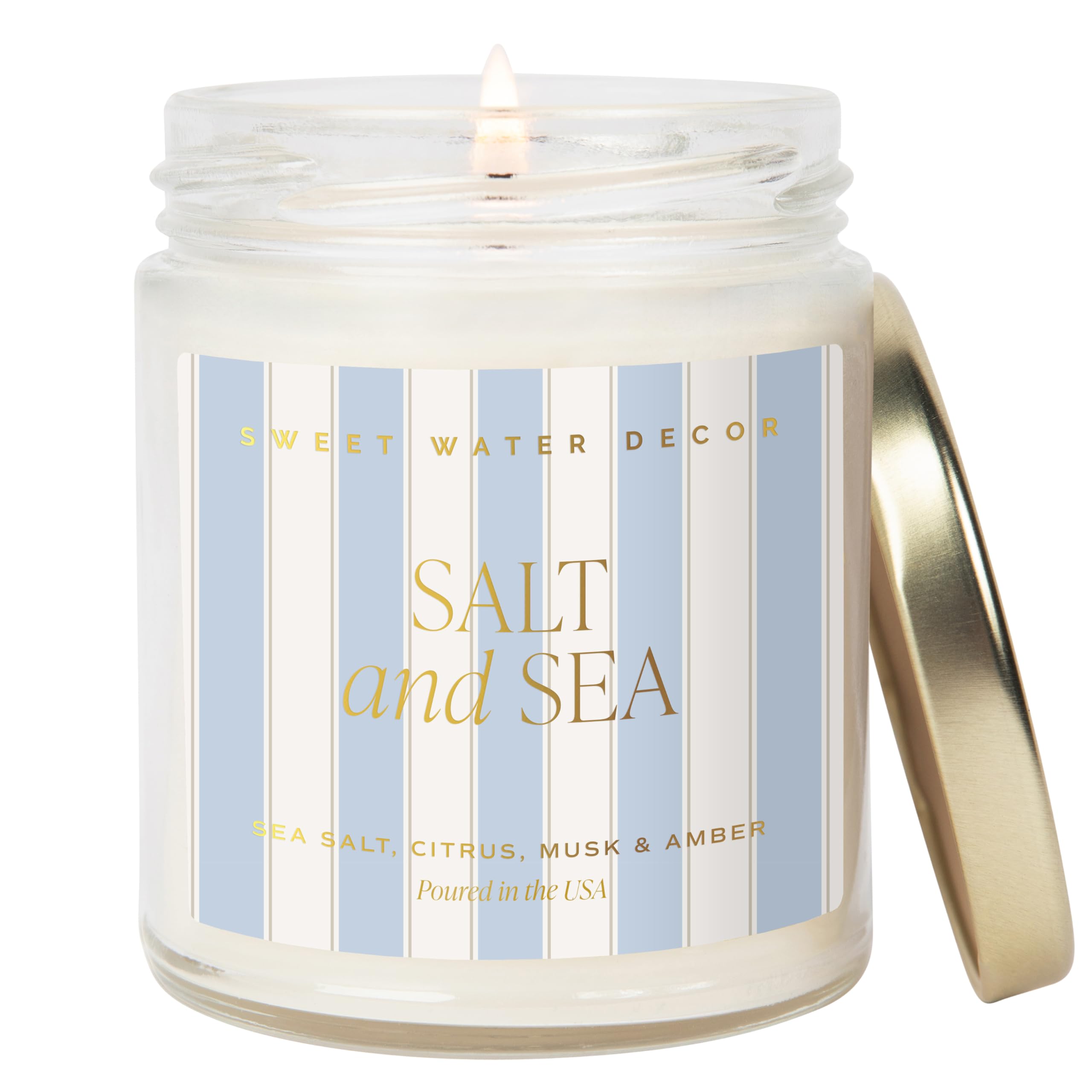 Sweet Water Decor salt and sea candle with salt-sea pattern label for coastal ambience