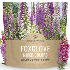 Sweet Yards Foxglove mixed colors seed packet ready for sowing to boost garden color