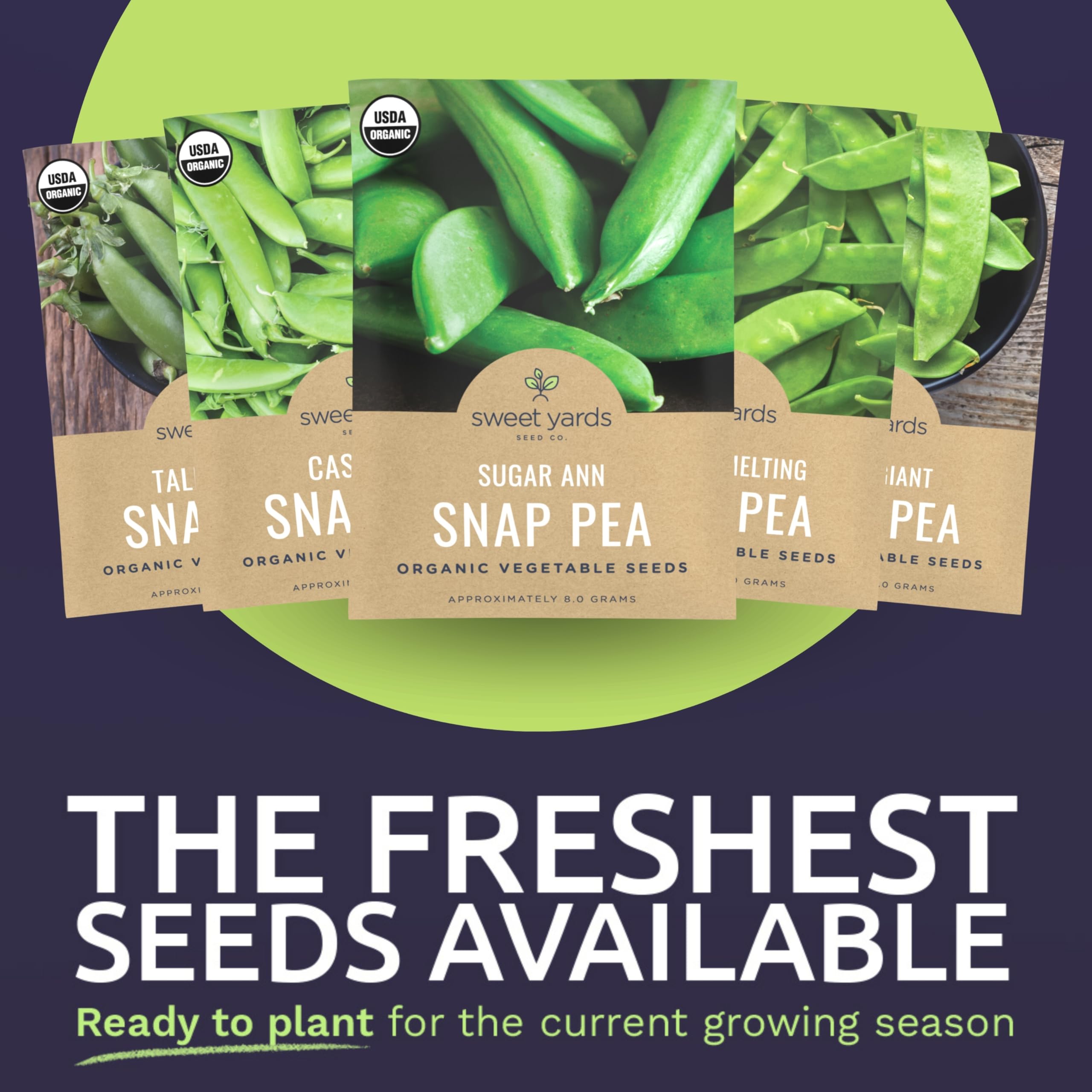 Sweet Yards Oregon Giant Snow Pea packet for trellised yields