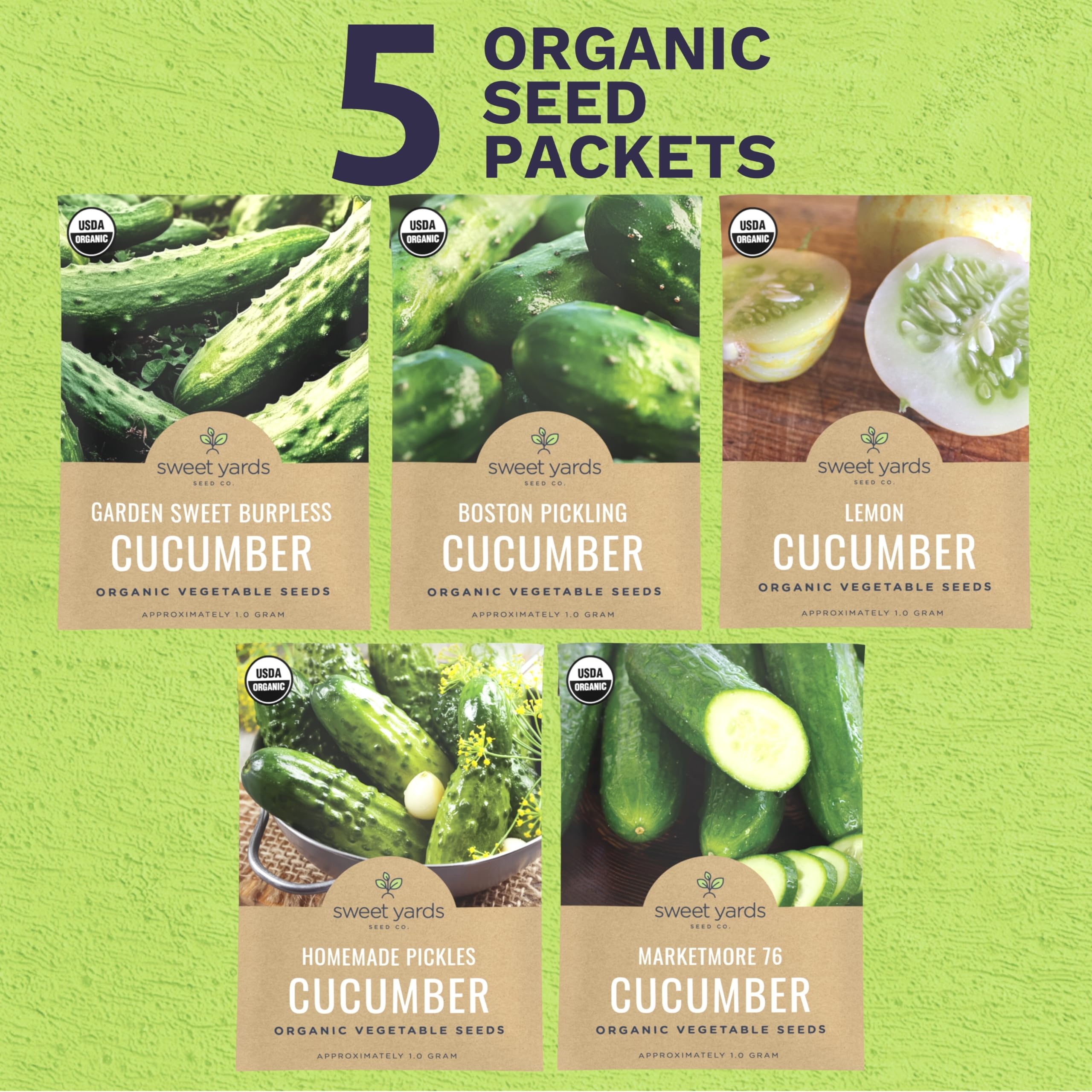 Sweet Yards Sweet Burpless cucumber seeds offering crisp, easy-to-eat fresh slicers.